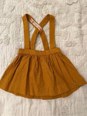 Girls Mustard Dot Suspender Skirt size 2